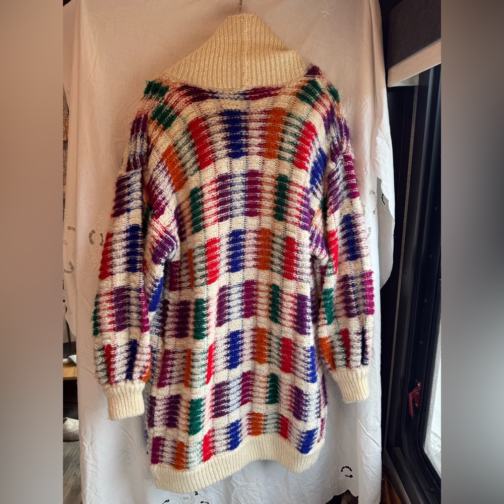 Cozy Multicolor Check Knit Turtleneck Sweater - Cream Base